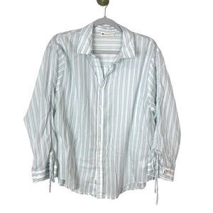 The Impeccable Pig Shirt Large White Sage Stripe Button Up Long Tie Sleeve Top
